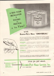 econo-flo flour service inc 1958 universal handling baking vintage ad econo-flo flour service inc 1958 universal handling baking vintage ad