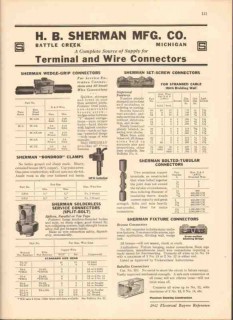 H B Sherman Mfg Company 1942 Vintage Catalog Wire Terminal Connectors