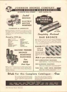 Johnson Bronze Company 1942 Vintage Catalog Bearings Electric Motor