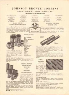 Johnson Bronze Company 1943 Vintage Catalog Bearings Bushings Motor Johnson Bronze Company 1943 Vintage Catalog Bearings Bushings Motor