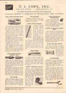 T J Cope Inc 1944 Vintage Catalog Electric Cables Tools Equipment