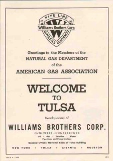 Williams Brothers Corp 1950 Welcome Tulsa American Gas Association Williams Brothers Corp 1950 Welcome Tulsa American Gas Association