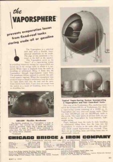 Chicago Bridge Iron Company 1950 Vintage Ad Oil Vaporsphere Fixed Roof Chicago Bridge Iron Company 1950 Vintage Ad Oil Vaporsphere Fixed Roof
