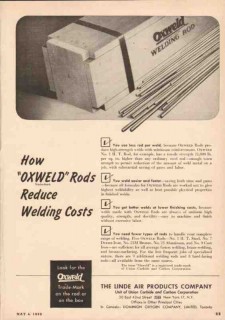 Linde Air Products Company 1950 Vintage Ad Oil Oxweld Welding Rods