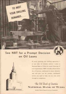 National Bank Tulsa 1950 Vintage Ad Oil Loans Meet Drilling Demands