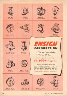 Ensign Carburetor Company 1950 Vintage Ad Oil LP Natural Gas Vaporizer