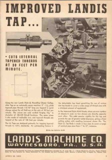 Landis Machine Company 1950 Vintage Ad Improved Tap Receding Chaser Landis Machine Company 1950 Vintage Ad Improved Tap Receding Chaser