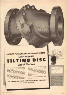 Chapman Valve Mfg Company 1950 Vintage Ad Oil Pipeline Tilting Disc