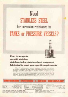 Chicago Bridge Iron Company 1950 Vintage Ad Oil Stainless Steel Tanks
