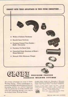 Globe Steel Tubes Company 1950 Vintage Ad Seamless Welding Fittings