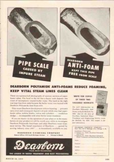 Dearborn Chemical Company 1950 Vintage Ad Pipe Scale Anti-Foam Steam Dearborn Chemical Company 1950 Vintage Ad Pipe Scale Anti-Foam Steam