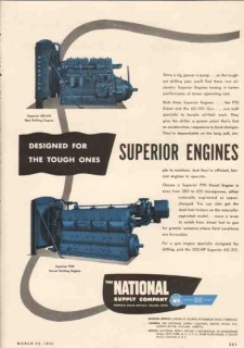 National Supply Company 1950 Vintage Ad Oil Superior Engines Tough