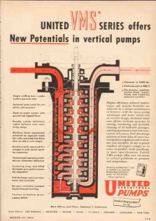 United Iron Works Inc 1950 Vintage Ad Oil Vertical Centrifugal Pumps