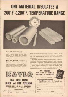 owens-illinois glass company 1950 kaylo material insulates vintage ad