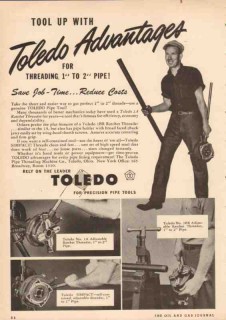 toledo pipe threading machine company 1950 advantages tools vintage ad