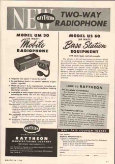 Raytheon Mfg Company 1950 Vintage Ad Two-Way Radiophone Mobile Base Raytheon Mfg Company 1950 Vintage Ad Two-Way Radiophone Mobile Base