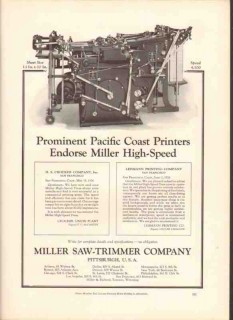 miller saw-trimmer company 1926 printers endorse high-speed vintage ad