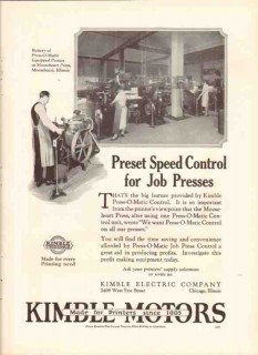 kimble electric company 1926 press-o-matic control motors vintage ad