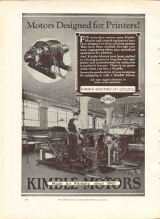 kimble electric company 1926 motors designed for printers vintage ad