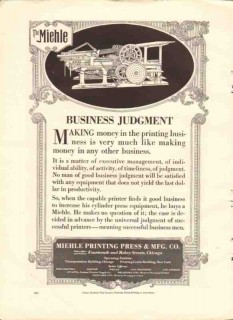 miehle printing press mfg company 1926 business judgement vintage ad