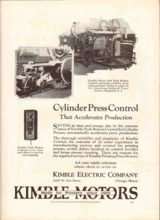 kimble electric company 1926 cylinder press control printer vintage ad