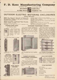 F D Kees Mfg Company 1948 Vintage Catalog Electric Meter Boxes Outdoor