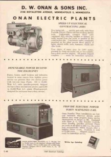 D W Onan Sons Inc 1949 Vintage Catalog Electric Power Plants Standby