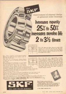 SKF Industries Inc 1953 Vintage Ad Spherical Roller Bearing Capacity