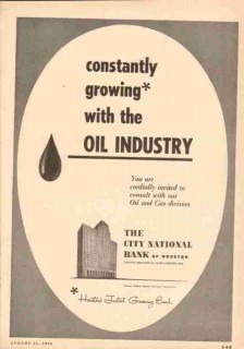 City National Bank 1953 Vintage Ad Oil Industry Houston Texas Growing City National Bank 1953 Vintage Ad Oil Industry Houston Texas Growing