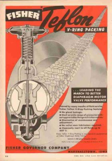 Fisher Governor Company 1953 Vintage Ad Valve Teflon V-Ring Packing