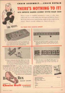Chain Belt Company 1953 Vintage Ad Baldwin Rex Assembly Riveted Roller Chain Belt Company 1953 Vintage Ad Baldwin Rex Assembly Riveted Roller
