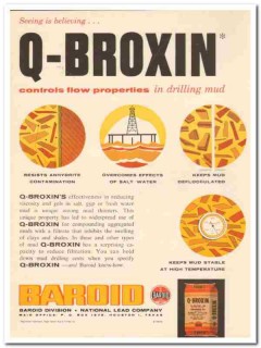National Lead Company 1959 Vintage Ad Oil Baroid Drilling Mud Q-Broxin National Lead Company 1959 Vintage Ad Oil Baroid Drilling Mud Q-Broxin