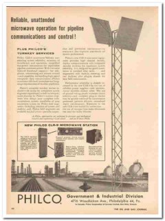 Philco Corp 1959 Vintage Ad Reliable CLR-9 Microwave Pipeline Control Philco Corp 1959 Vintage Ad Reliable CLR-9 Microwave Pipeline Control