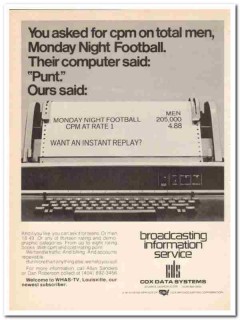 cox broadcasting corp 1973 monday night football computer vintage ad