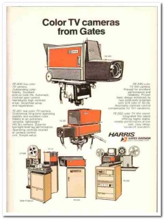 harris corp 1973 gates pe-400 tv broadcast color camera vintage ad