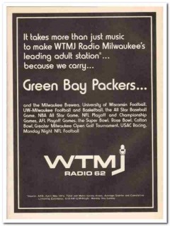 wtmj 1973 milwaukee radio 62 green bay packers media vintage ad wtmj 1973 milwaukee radio 62 green bay packers media vintage ad