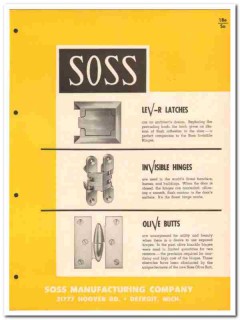 Soss Mfg Company 1958 Vintage Catalog Hardware Latches Hinges Butts