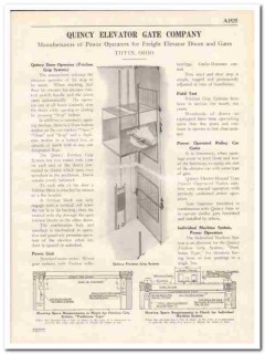 Quincy Elevator Gate Company 1931 Vintage Catalog Power Door Operators Quincy Elevator Gate Company 1931 Vintage Catalog Power Door Operators