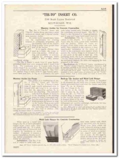 Tie-To Insert Company 1931 Vintage Catalog Concrete Masonry Anchor
