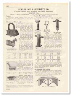 Kohler Die Specialty Company 1931 Vintage Catalog Concrete Inserts