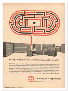 burroughs corp 1959 solving todays problem 220 computer vintage ad