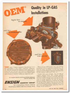 Ensign Carburetor Company 1959 Vintage Ad Oil LP-Gas Installations OEM Ensign Carburetor Company 1959 Vintage Ad Oil LP-Gas Installations OEM