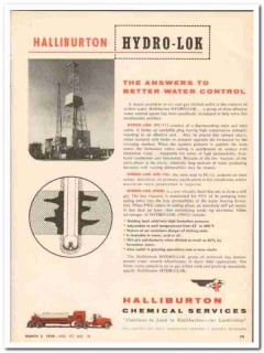 Halliburton Oil Well Cementing Company 1959 Vintage Ad Hydro-Lok Water Halliburton Oil Well Cementing Company 1959 Vintage Ad Hydro-Lok Water