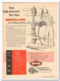 Mueller Company 1959 Vintage Ad Oil High Pressure Hot Taps Fast No-Blo Mueller Company 1959 Vintage Ad Oil High Pressure Hot Taps Fast No-Blo