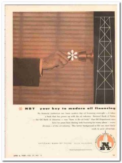 National Bank Tulsa 1959 NBT key modern oil financing vintage ad National Bank Tulsa 1959 NBT key modern oil financing vintage ad