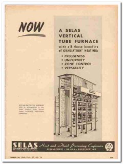 Selas Corp Of America 1959 Vintage Ad Vertical Tube Furnace Heating