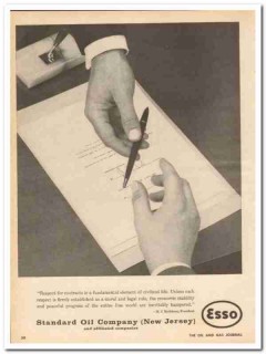 Standard Oil Company 1959 Vintage Ad MJ Rathbone Esso Respect Contract
