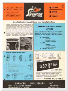 Spencer Industries Inc 1964 Vintage Catalog Letters Signs Tablets Spencer Industries Inc 1964 Vintage Catalog Letters Signs Tablets