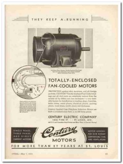 century electric company 1931 enclosed fan-cooled motor vintage ad