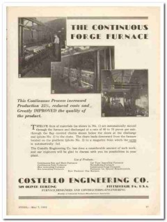 costello engineering company 1931 continuous forge furnace vintage ad